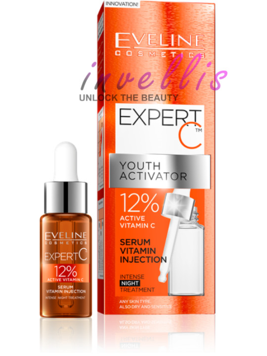 EVELINE COSMETICS EXPERT C SERUM ZASTRZYK WITAMINOWY NA NOC 18ML invellis kosmetyki tanie uk naturalne zdrowie uroda