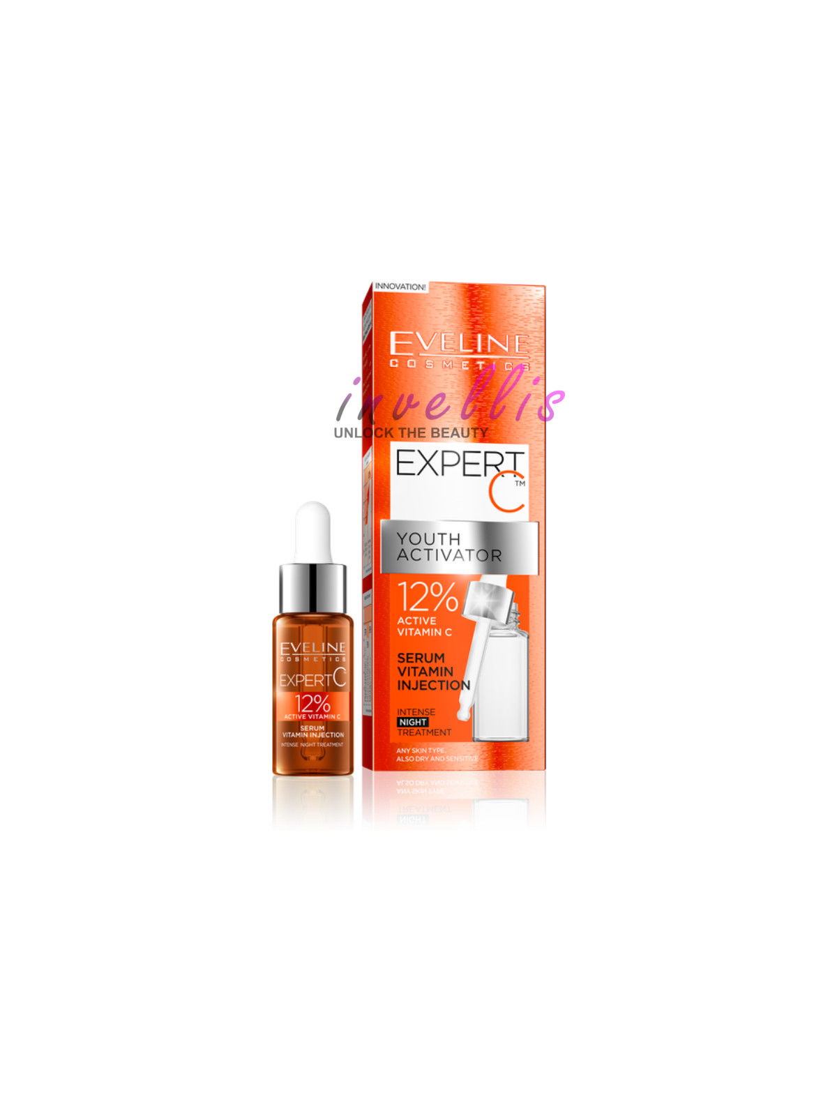 EVELINE COSMETICS EXPERT C SERUM ZASTRZYK WITAMINOWY NA NOC 18ML invellis kosmetyki tanie uk naturalne zdrowie uroda