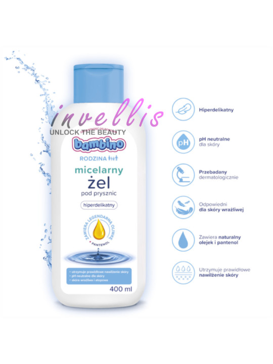 BAMBINO RODZINA ZEL MICELARNY POD PRYSZNIC HIPERDELIKATNY Z PANTENOLEM 400ML invellis kosmetyki tanie uk naturalne zdrowie uroda