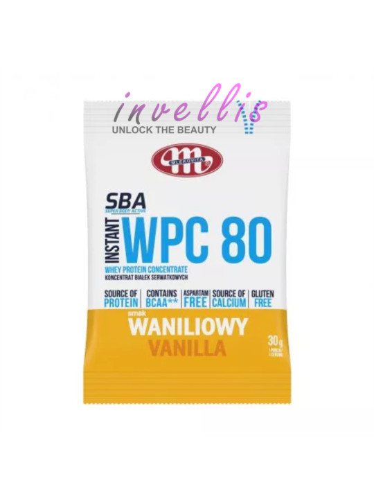 MLEKOVITA SUPER BODY ACTIVE WPC 80 KONCENTRAT BIAŁEK SERWATKOWYCH INSTANT WANILIOWY 30G invellis kosmetyki tanie uk naturalne zd