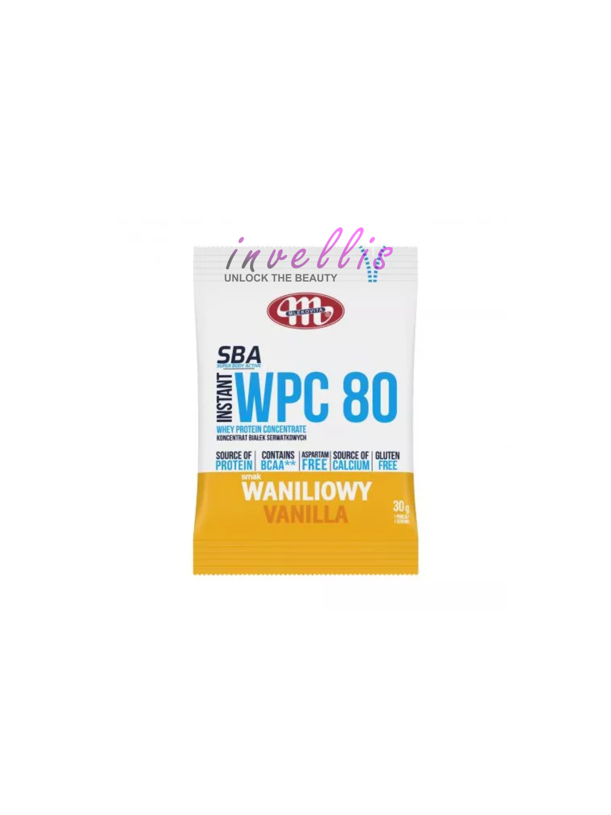 MLEKOVITA SUPER BODY ACTIVE WPC 80 KONCENTRAT BIAŁEK SERWATKOWYCH INSTANT WANILIOWY 30G invellis kosmetyki tanie uk naturalne zd