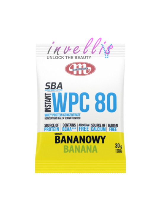 MLEKOVITA ODZYWKA BIALKOWA WPC 80 BANANOWA 30G invellis kosmetyki tanie uk naturalne zdrowie uroda