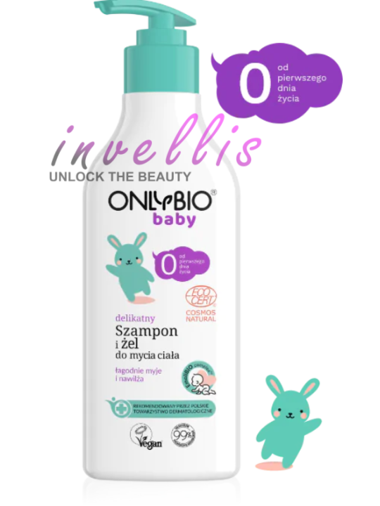 ONLYBIO DELIKATNY SZAMPON I ZEL DO MYCIA CIALA OD 1 DNIA ZYCIA 300ML invellis kosmetyki tanie uk naturalne zdrowie uroda