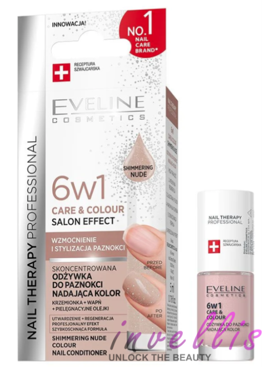 EVELINE NAIL THERAPY ODZYWKA DO PAZNOKCI 6W1 CARE AND COLOUR SHIMMERING NUDE 5ML invellis kosmetyki tanie uk naturalne zdrowie u