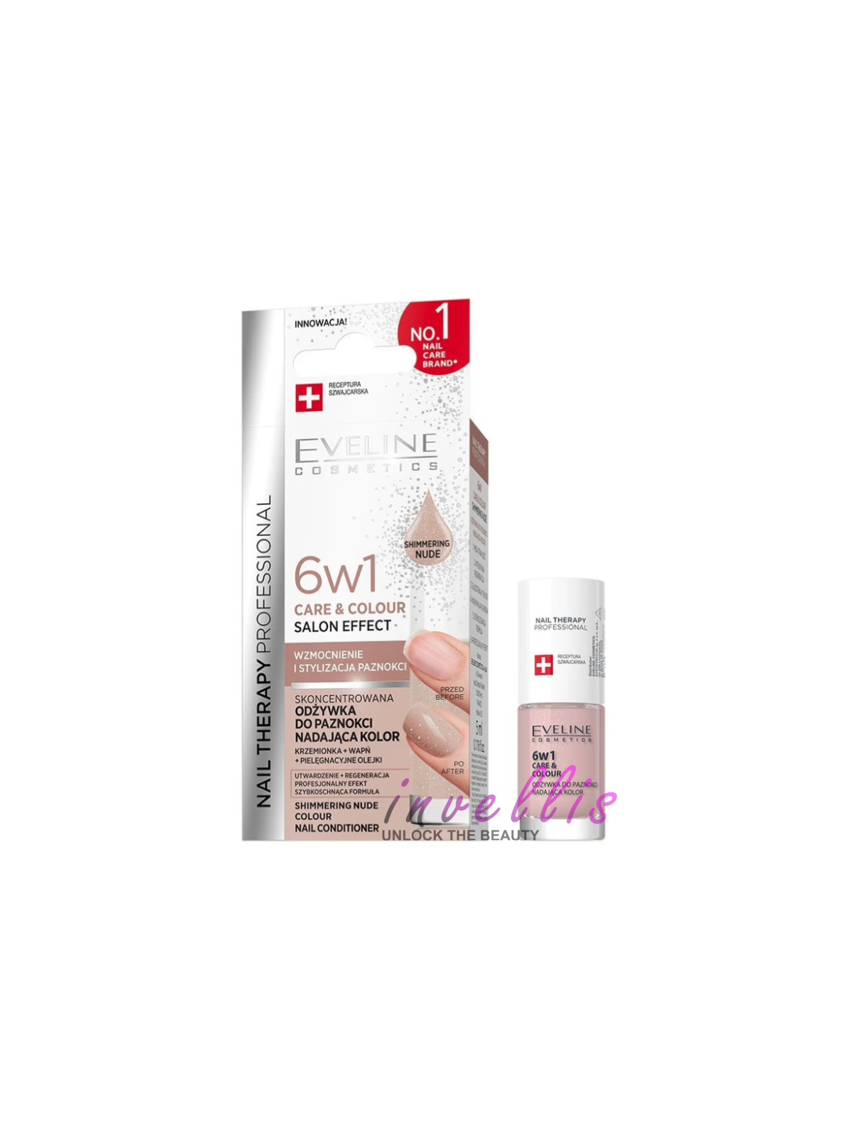 EVELINE NAIL THERAPY ODZYWKA DO PAZNOKCI 6W1 CARE AND COLOUR SHIMMERING NUDE 5ML invellis kosmetyki tanie uk naturalne zdrowie u