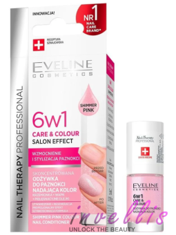 EVELINE NAIL THERAPY PROFESIONAL ODZYWKA DO PAZNOKCI 6W1 CARE AND COLOUR SHIMER PINK 5ML invellis kosmetyki tanie uk naturalne z