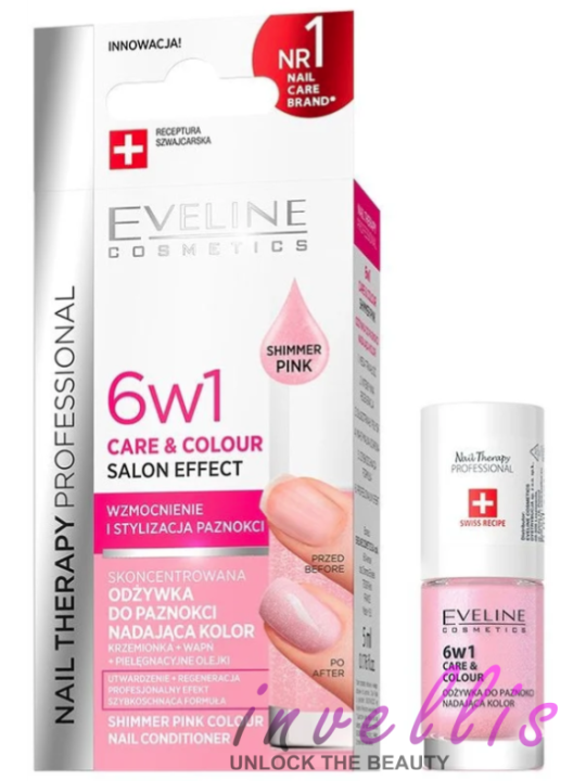 EVELINE NAIL THERAPY PROFESIONAL ODZYWKA DO PAZNOKCI 6W1 CARE AND COLOUR SHIMER PINK 5ML invellis kosmetyki tanie uk naturalne z