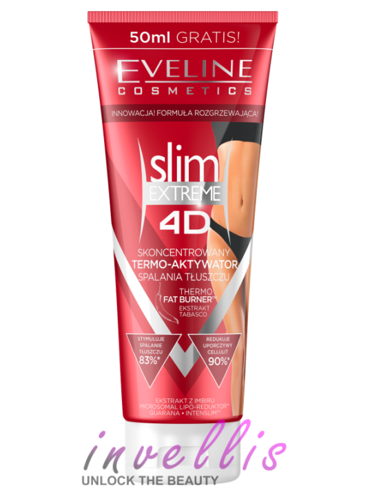 EVELINE COSMETICS SLIM EXTREME 4D TERMOAKTYWATOR SPALANIA TLUSZCZU 250ML invellis kosmetyki tanie uk naturalne zdrowie uroda