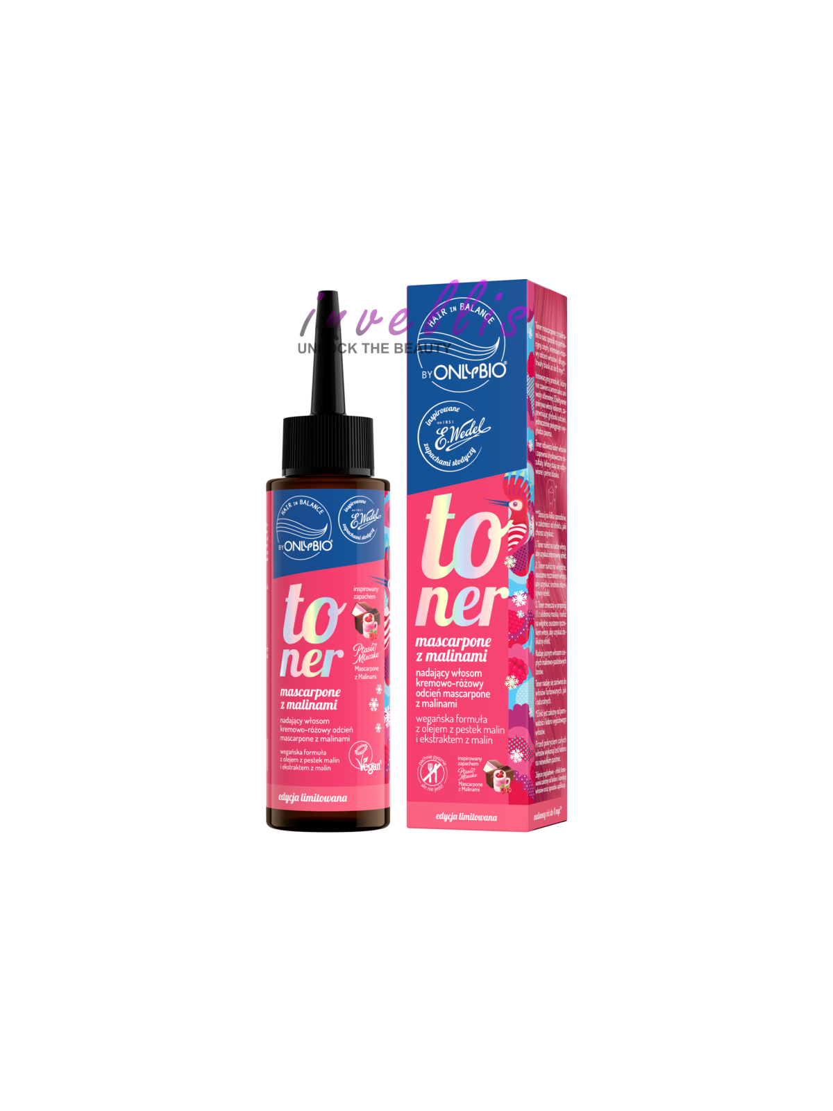 ONLYBIO WEDEL MASCARPONE AND RASPBERRY TONER INSPIRED BY THE SCENT OF PTASIE MLECZKO WITH MASCARPONE AND RASPBERRIES 100ML invel